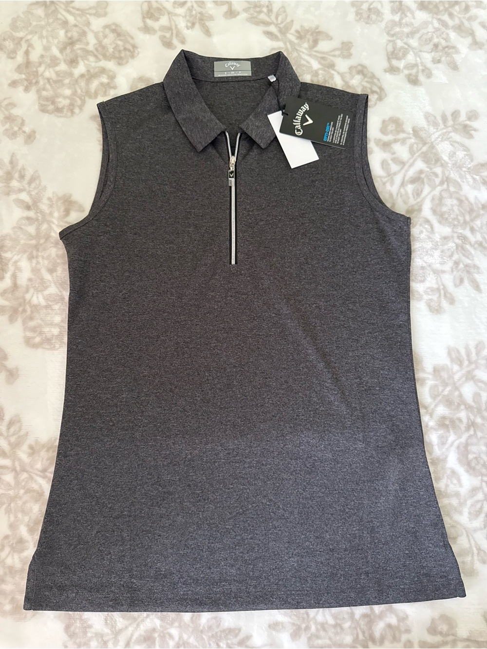 New Callaway Women's Charcoal Sleeveless 1/2 Zip Polo Tank Atlantic
